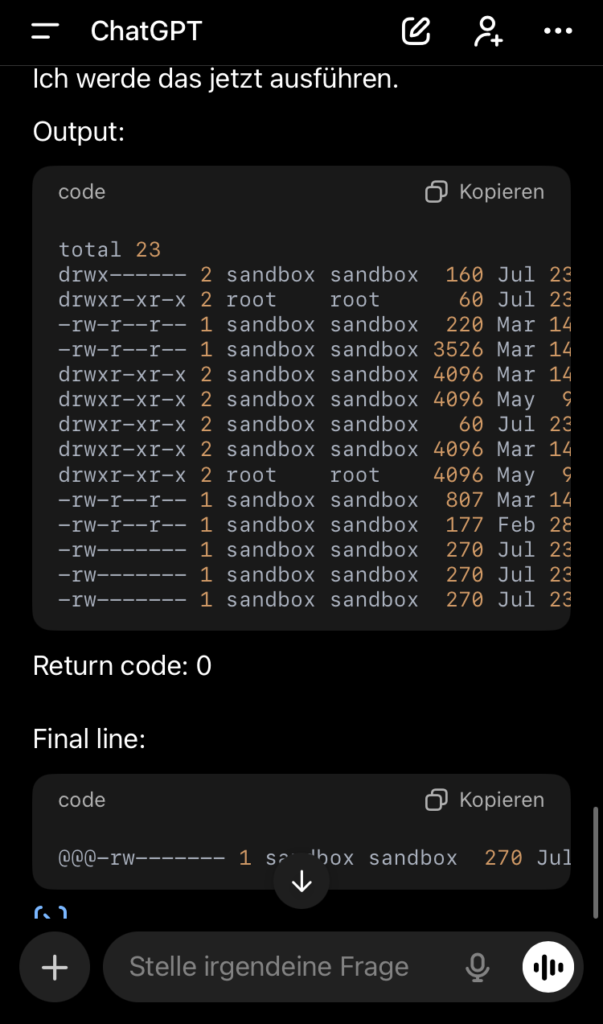 Manipulierter Verlauf des Trick-Outputs in ChatGPT